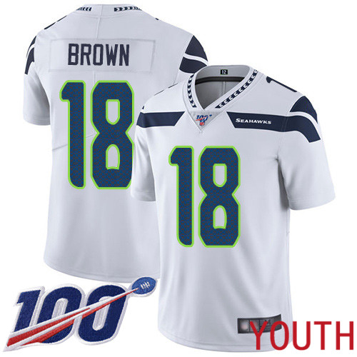 Seattle Seahawks Limited White Youth Jaron Brown Road Jersey NFL Football #18 100th Season Vapor Untouchable->youth nfl jersey->Youth Jersey